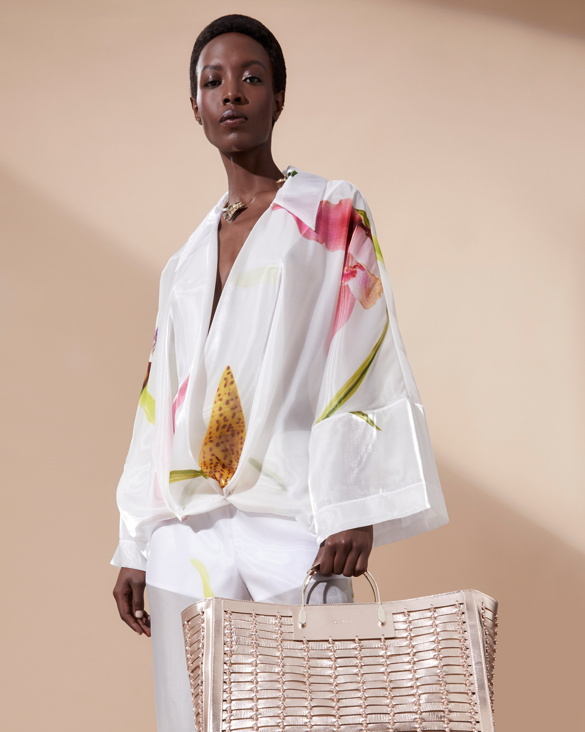 Kimono-Style organza shirt with Orchid print | Resort 2025 Collection, Tops & Blouses, Shirts, Spring Summer 2025, Beachwear, Formal Suit, Mother’s Day Gifts, Ready to Wear, Highlights, Private sale, Mid season sale-20%, Sale- mid season | Genny