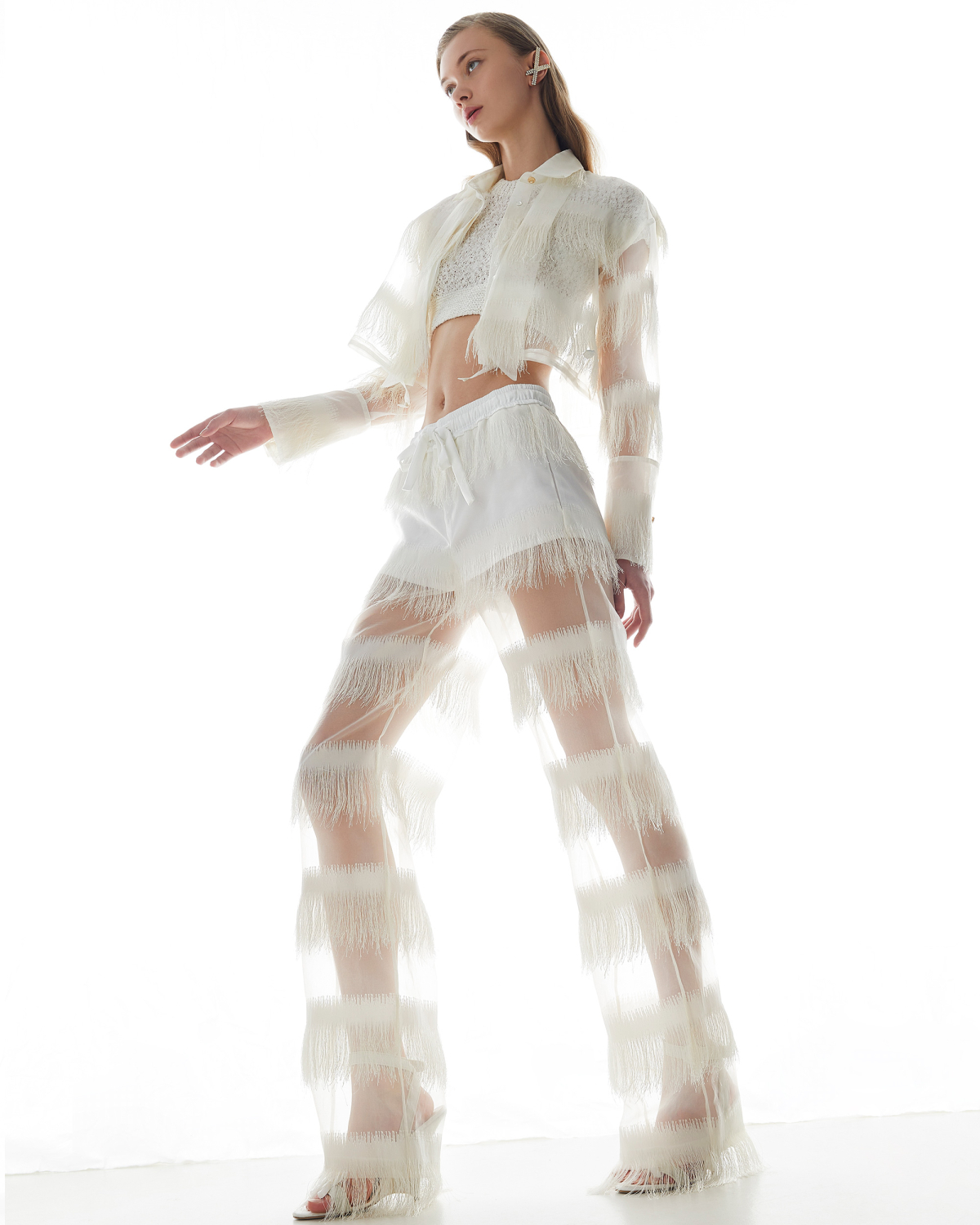 Pants with contrasting fabric | | Genny