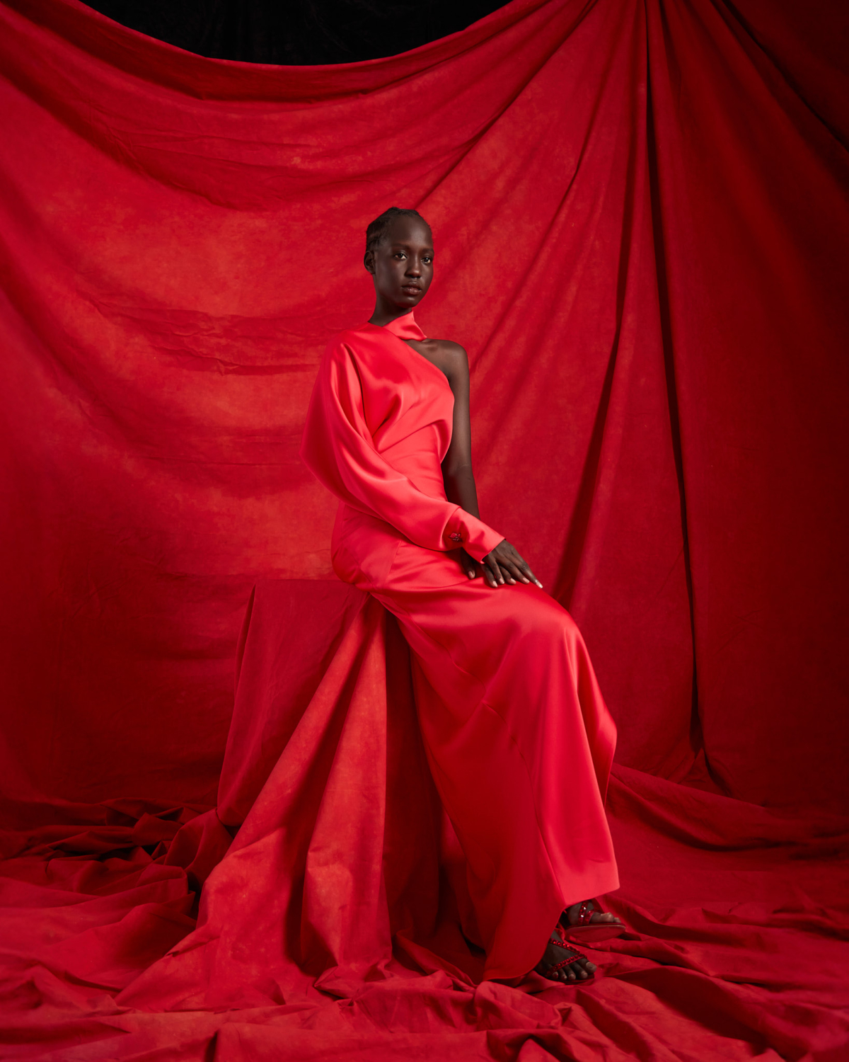 One-shoulder satin evening dress | Fall Winter 2025 | Genny