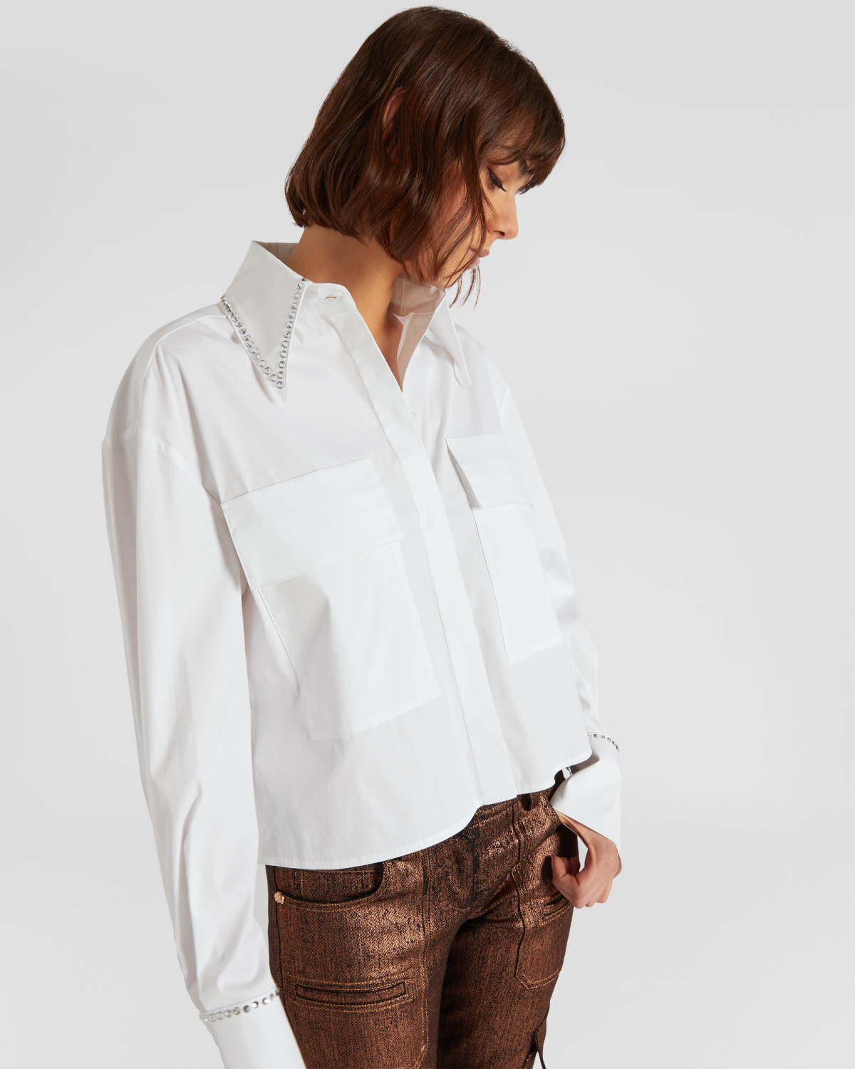 Crop shirt with rhinestone details | hide_category, -40%, OUTLET | Genny