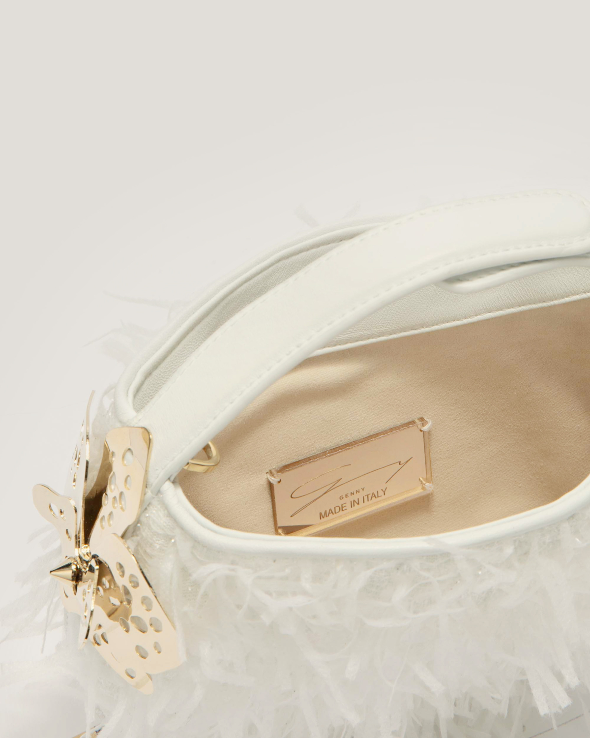 Mini Fortune bag with feather effect | Bags, Fortune Bag, Fall Winter 2025, Ceremony Bags, Highlights | Genny