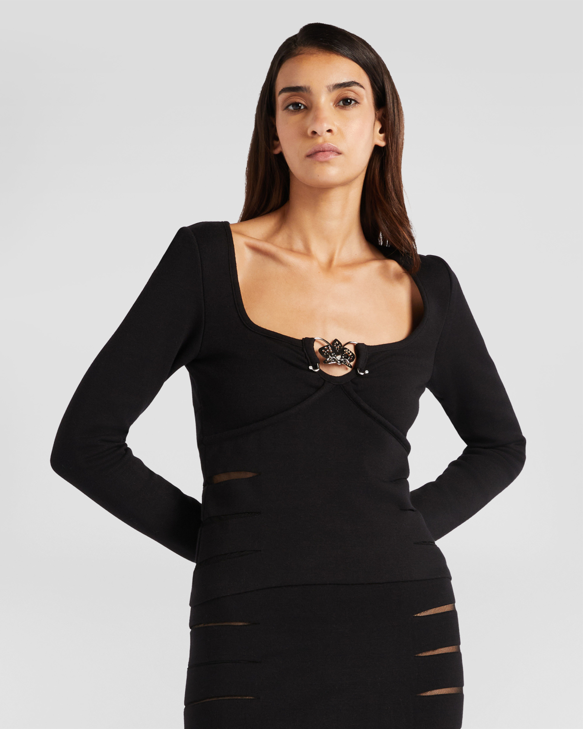 Knit top with transparent details and orchid | Sweaters, Sweaters, Fall Winter 2025 | Genny