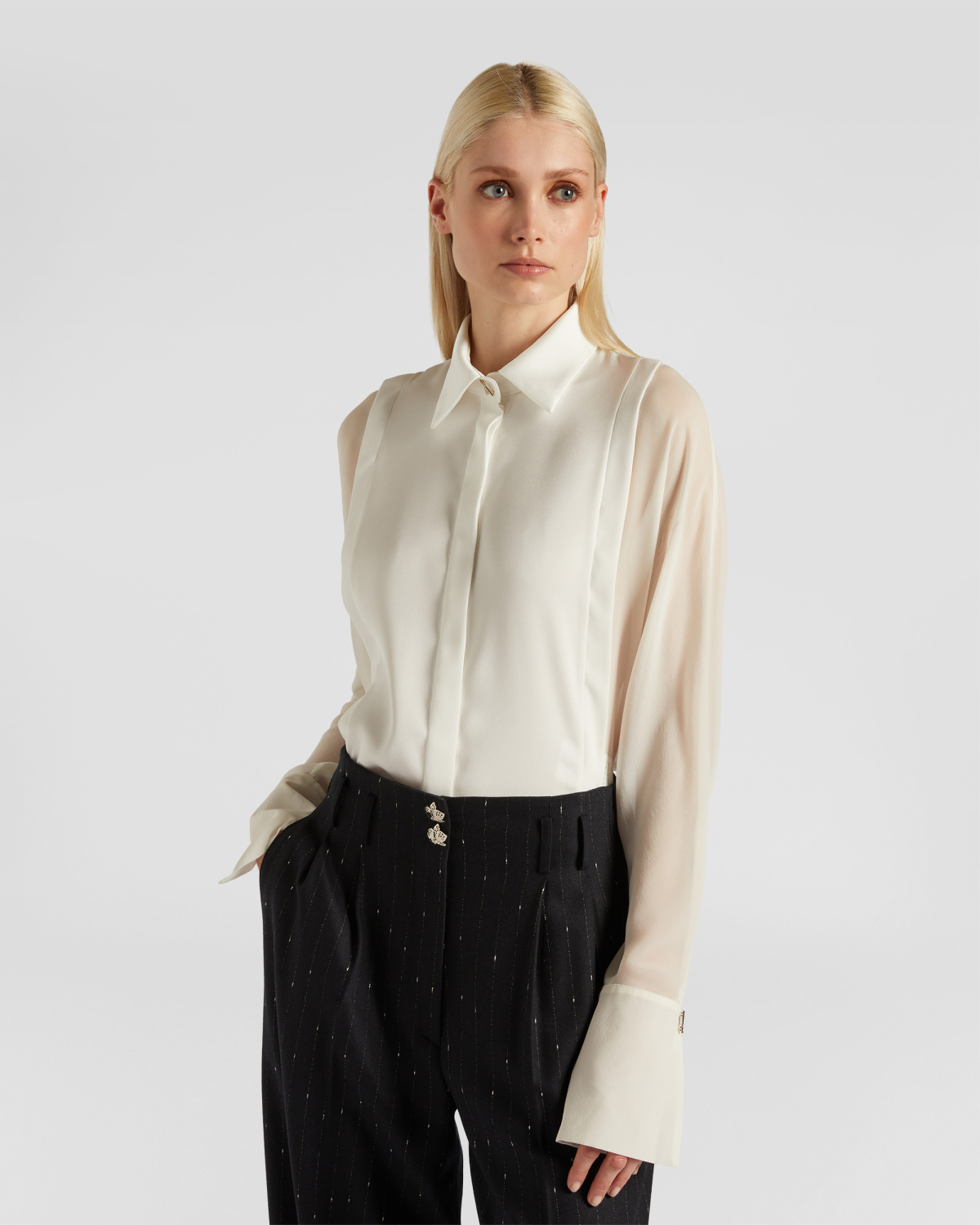 Silk shirt with sheer sleeves | Fall Winter 2025 | Genny