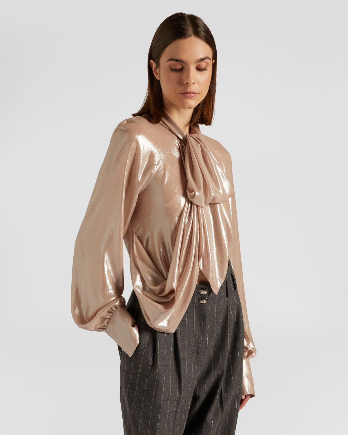 Laminated chiffon top with draping | Fall Winter 2025 | Genny