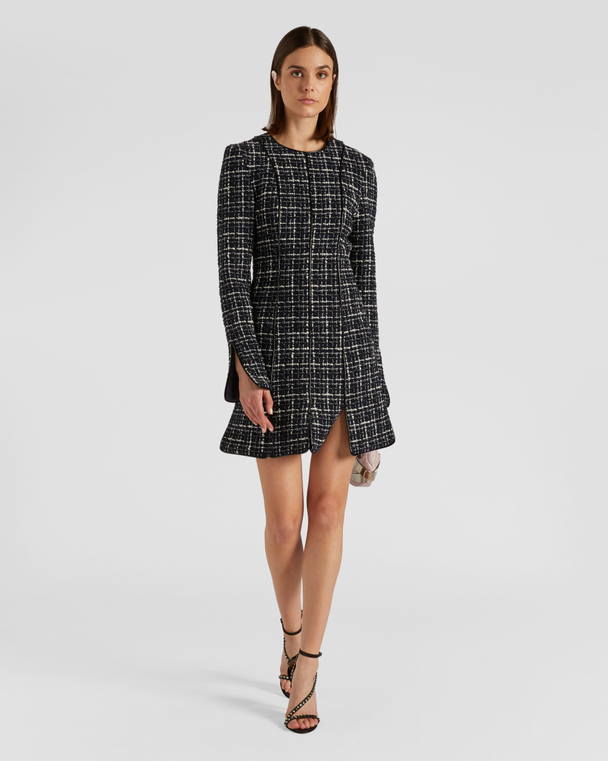 Plaid laminated tweed wool dress | Fall Winter 2025 | Genny