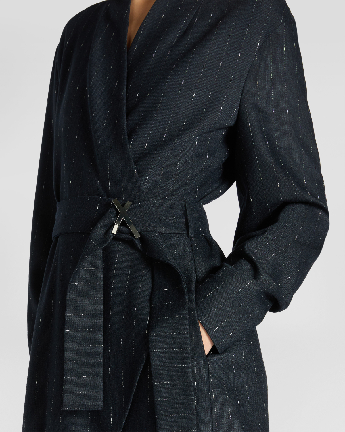 Pinstripe Wool Wrap Dress | Fall Winter 2025 | Genny