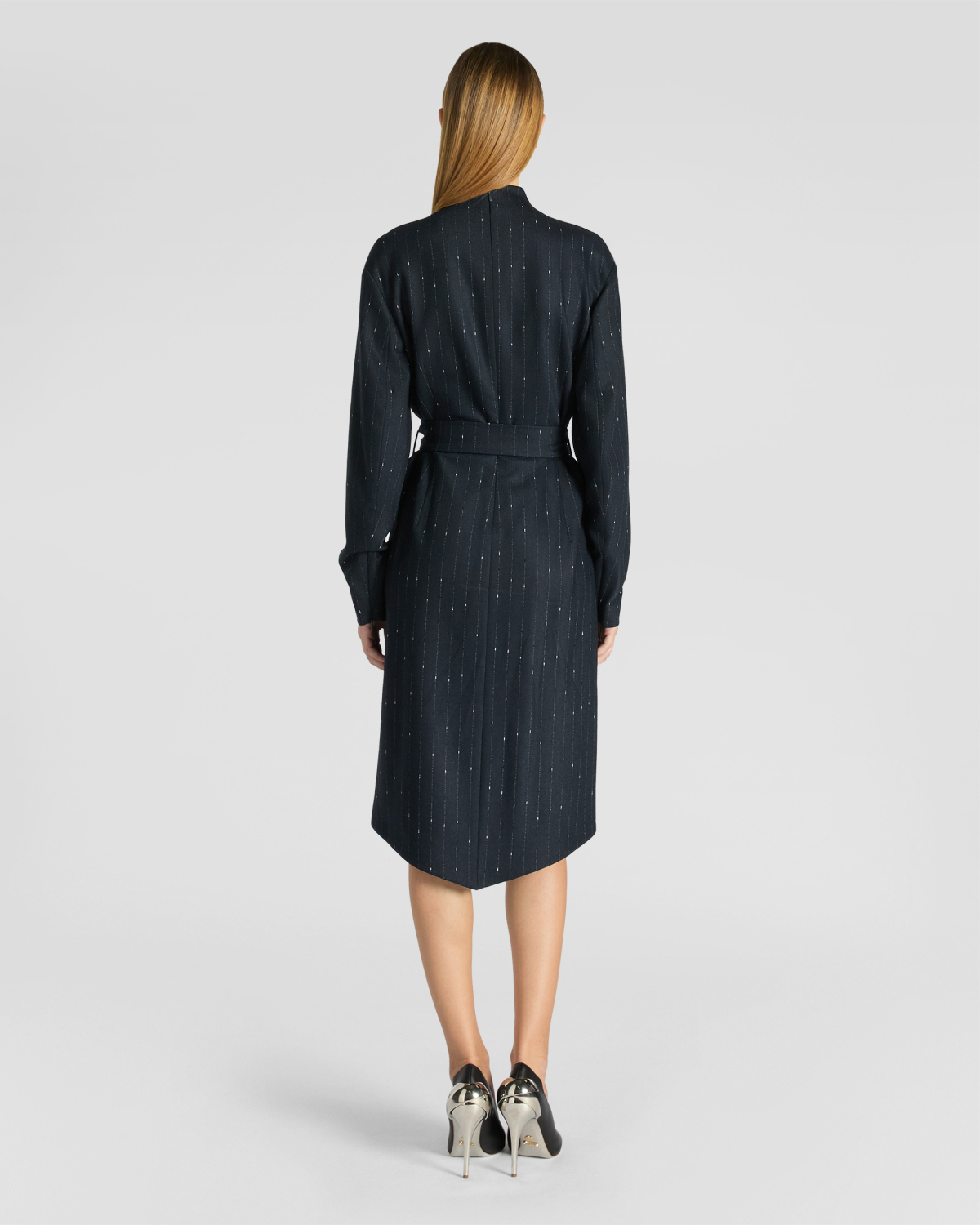 Pinstripe Wool Wrap Dress | Fall Winter 2025 | Genny
