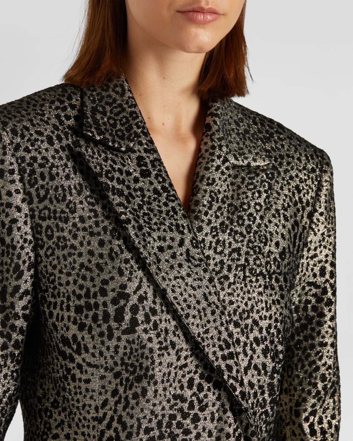Double-breasted animalier lurex coat | Fall Winter 2025 | Genny