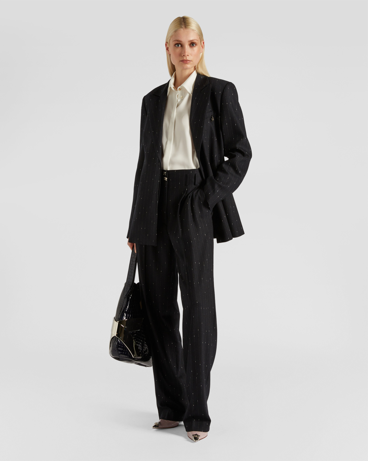 Pinstripe wool double-breasted jacket | Fall Winter 2025 | Genny