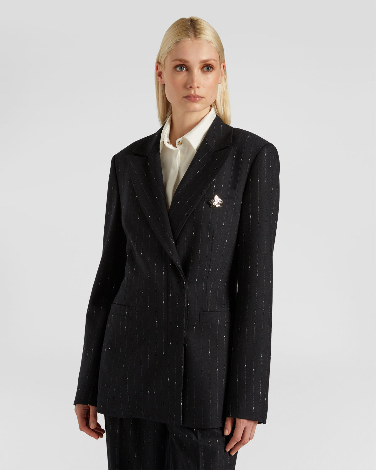 Pinstripe wool double-breasted jacket | Fall Winter 2025 | Genny