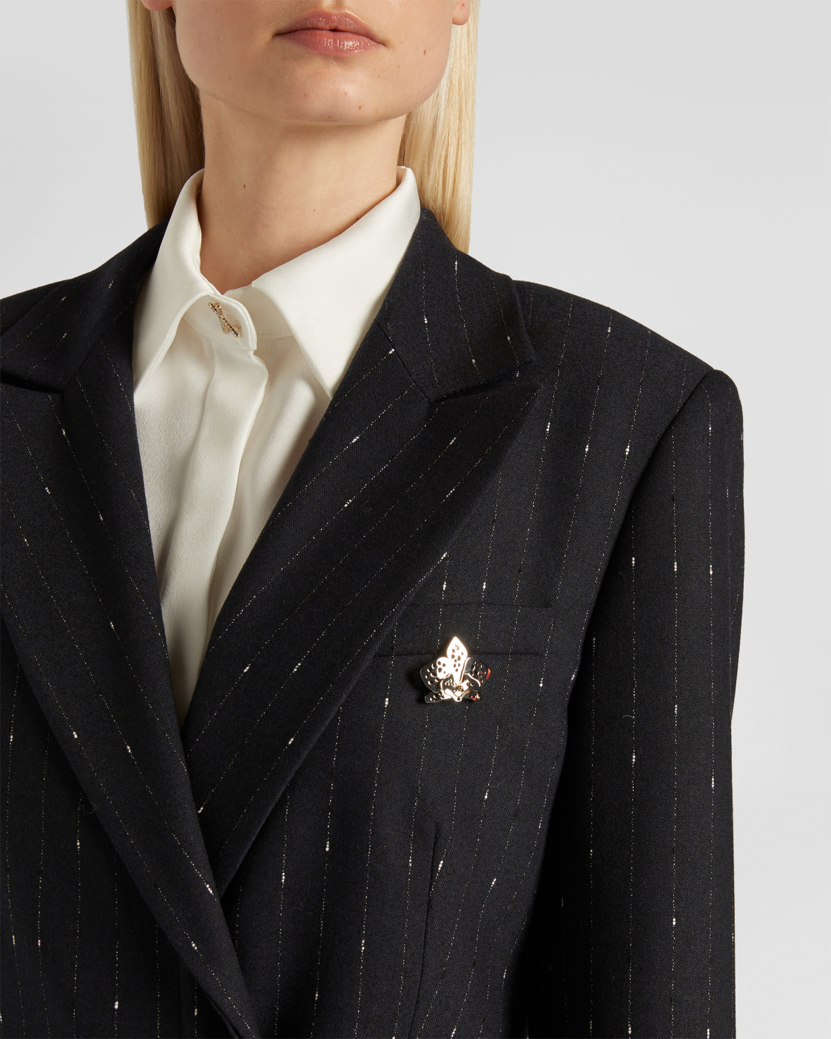Pinstripe wool double-breasted jacket | Fall Winter 2025 | Genny