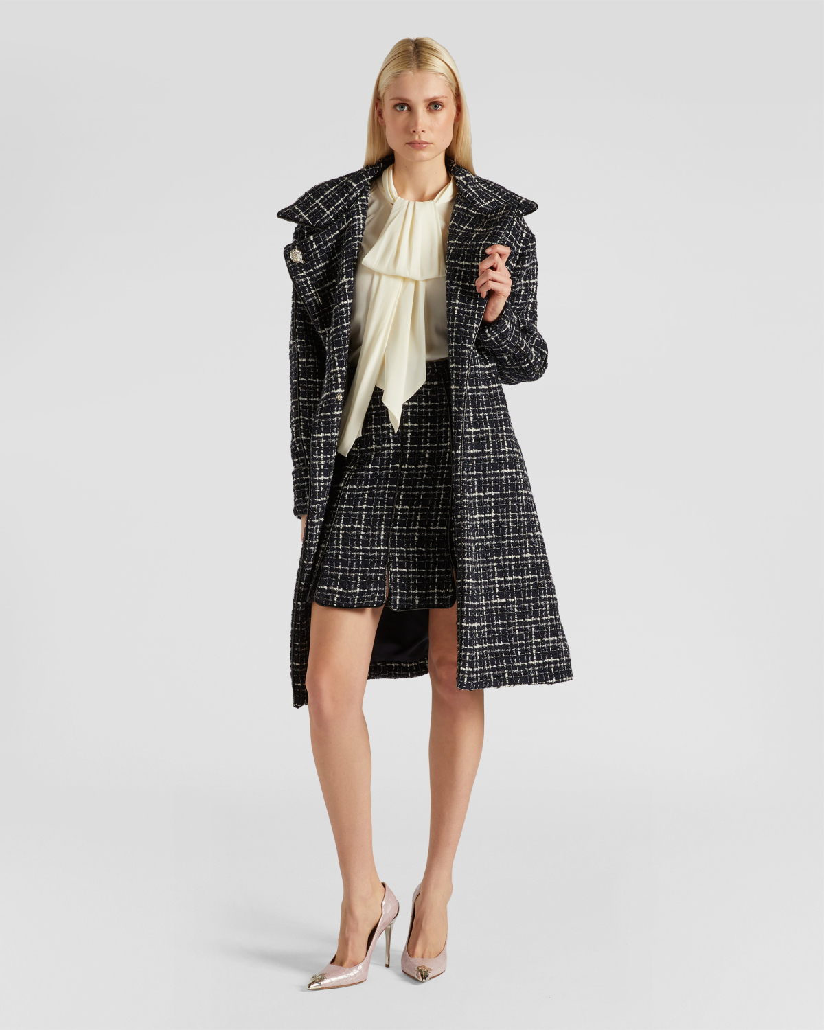 Double-breasted tweed laminated wool coat | Fall Winter 2025 | Genny