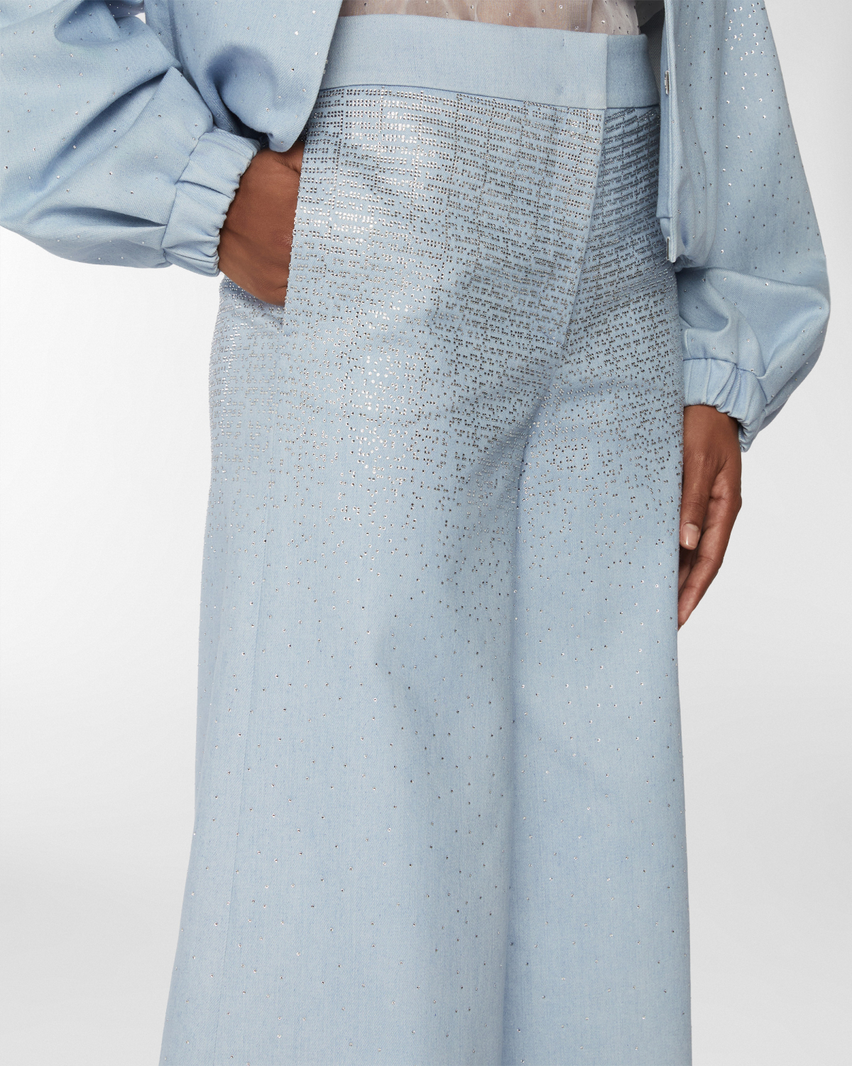 Crystal detail denim pants | Resort 2025 Collection, Spring Summer 2025, Skirts & Trousers, Trousers, Formal Suit, Ready to Wear, Highlights, Private sale, Mid season sale -30%, Sale- mid season | Genny