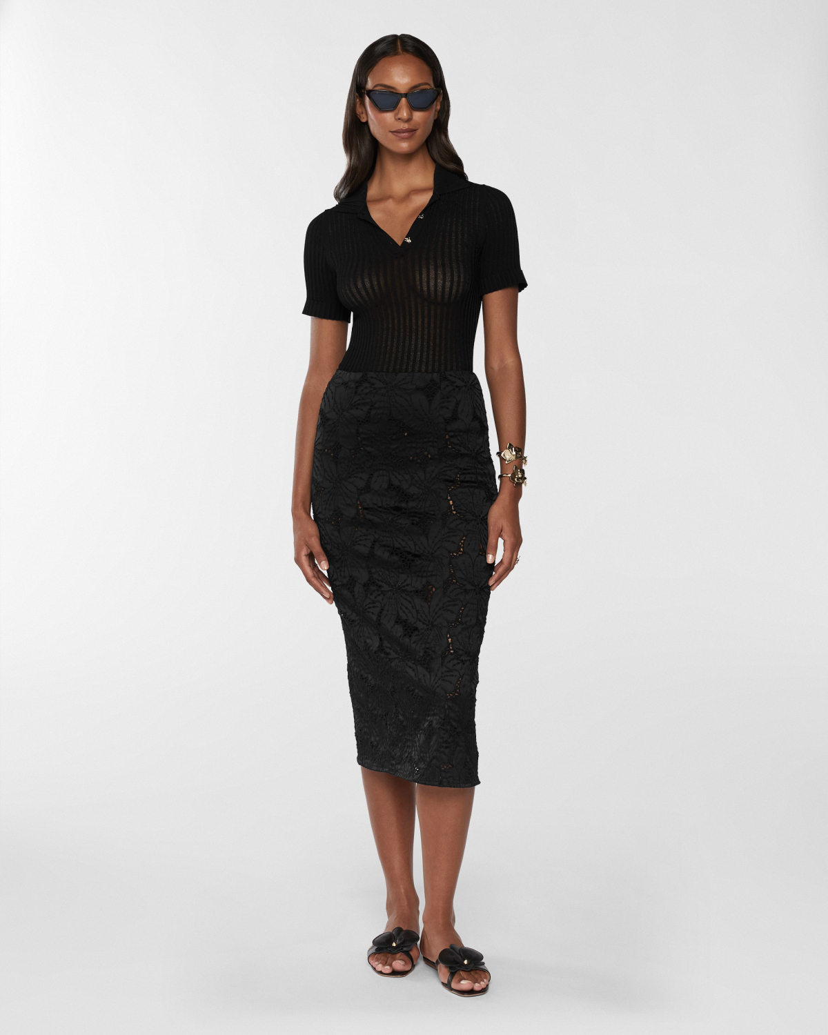 Skirt with Orchids embroidery | Resort 2025 Collection, Skirts & Trousers, Skirt, Spring Summer 2025, Evening Essential, Formal Suit, Embroideries and sequins, Ready to Wear, Highlights, Private sale, Mid season sale-20%, Sale- mid season | Genny
