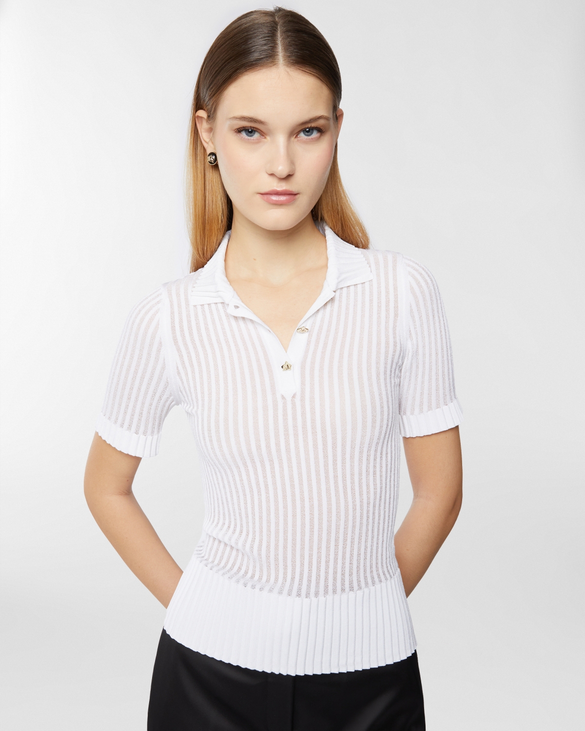 Viscose polo shirt with pleated details | Resort 2025 Collection, Spring Summer 2025, Knitwear, Mother’s Day Gifts, Ready to Wear, Highlights, Private sale, Mid season sale-20%, Sale- mid season | Genny