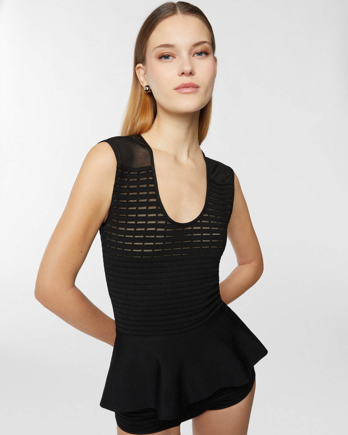Blockchain top with godet ruffle | Tops & Blouses, Resort 2025 Collection, Knitted tops, Spring Summer 2025, Ready to Wear, Highlights, Private sale, Mid season sale -30%, Sale- mid season | Genny