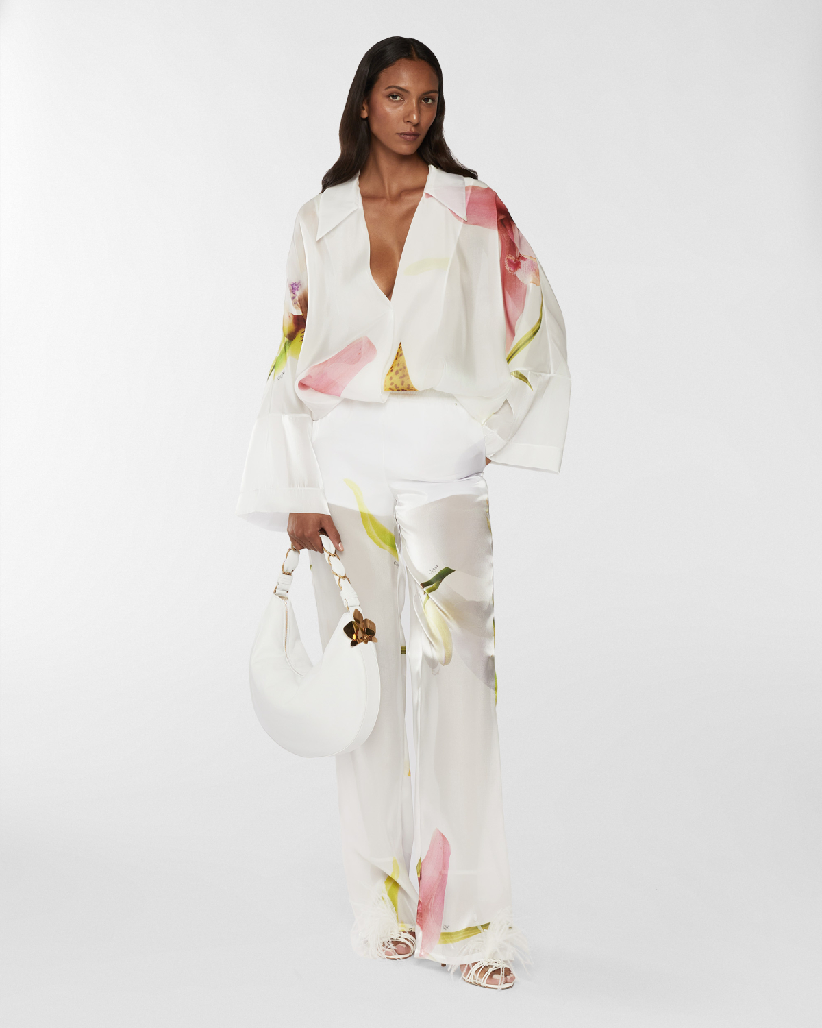 Kimono-Style organza shirt with Orchid print | Resort 2025 Collection, Tops & Blouses, Shirts, Spring Summer 2025, Beachwear, Formal Suit, Mother’s Day Gifts, Ready to Wear, Highlights, Private sale, Mid season sale-20%, Sale- mid season | Genny