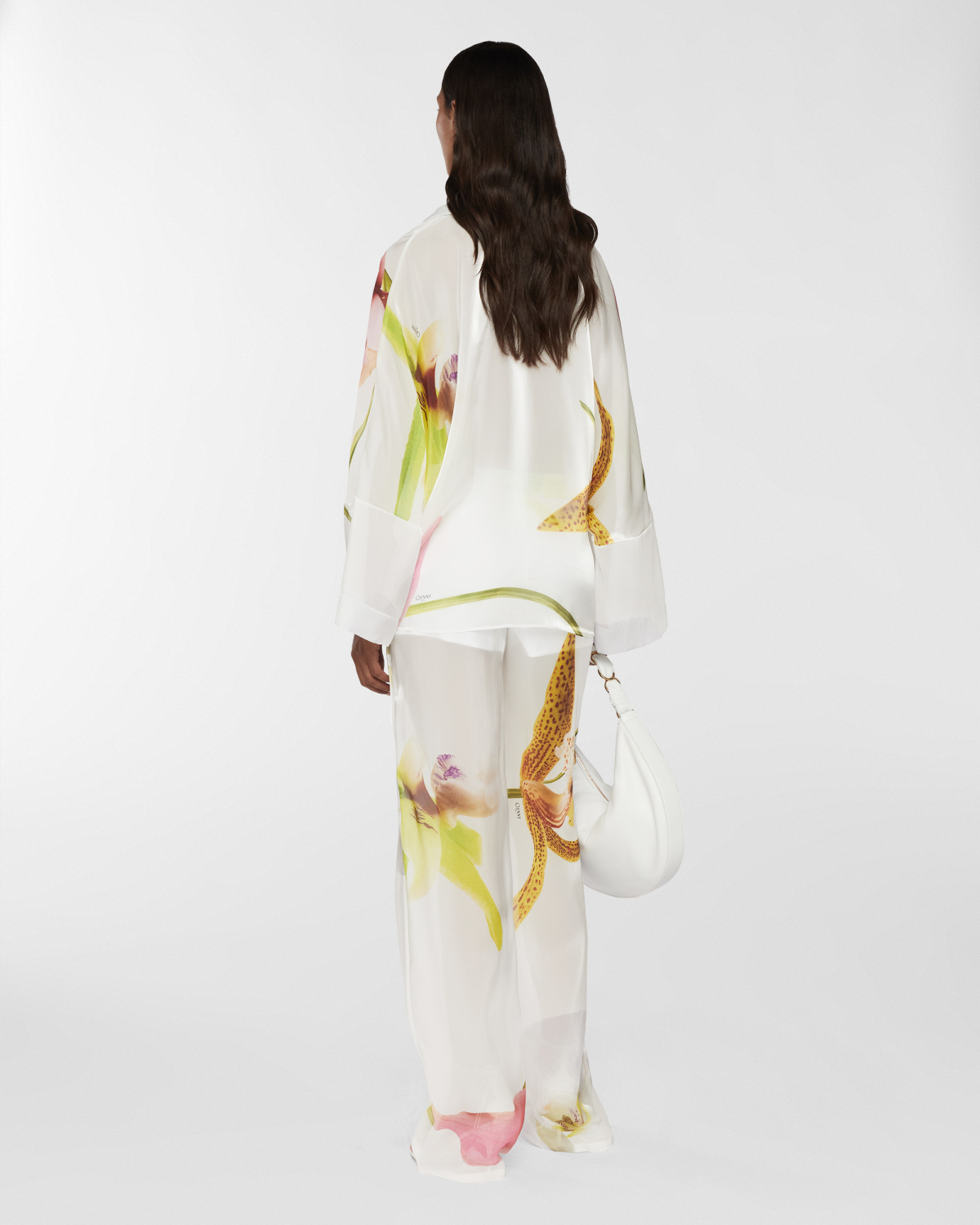 Kimono-Style organza shirt with Orchid print | Resort 2025 Collection, Tops & Blouses, Shirts, Spring Summer 2025, Beachwear, Formal Suit, Mother’s Day Gifts, Ready to Wear, Highlights, Private sale, Mid season sale-20%, Sale- mid season | Genny