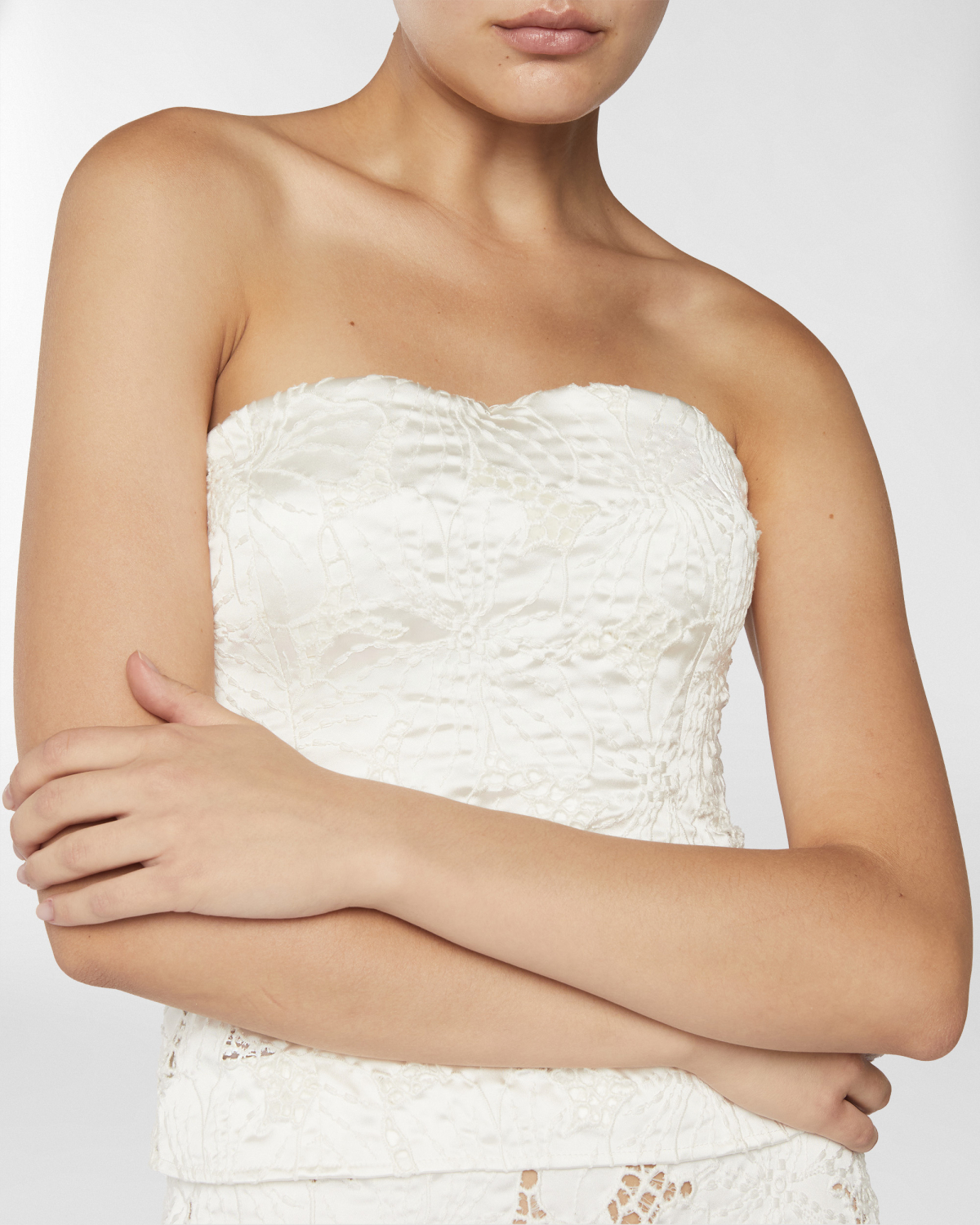 Bustier top with Orchids embroidery | Resort 2025 Collection, Tops & Blouses, Crop tops, Spring Summer 2025, Formal Suit, Embroideries and sequins, Ready to Wear, Highlights, Private sale, Ceremony Outfit, Mid season sale -30%, Sale- mid season | Genny