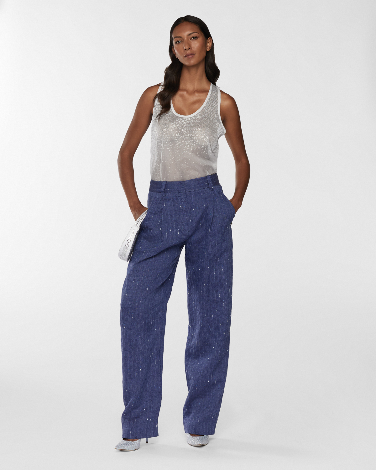 Silk top with gradient Blockchain rhinestones | Resort 2025 Collection, Tops & Blouses, Spring Summer 2025, Formal Suit, Mother’s Day Gifts, Ready to Wear, Highlights, Private sale, Sale- mid season, Mid season sale-20% | Genny