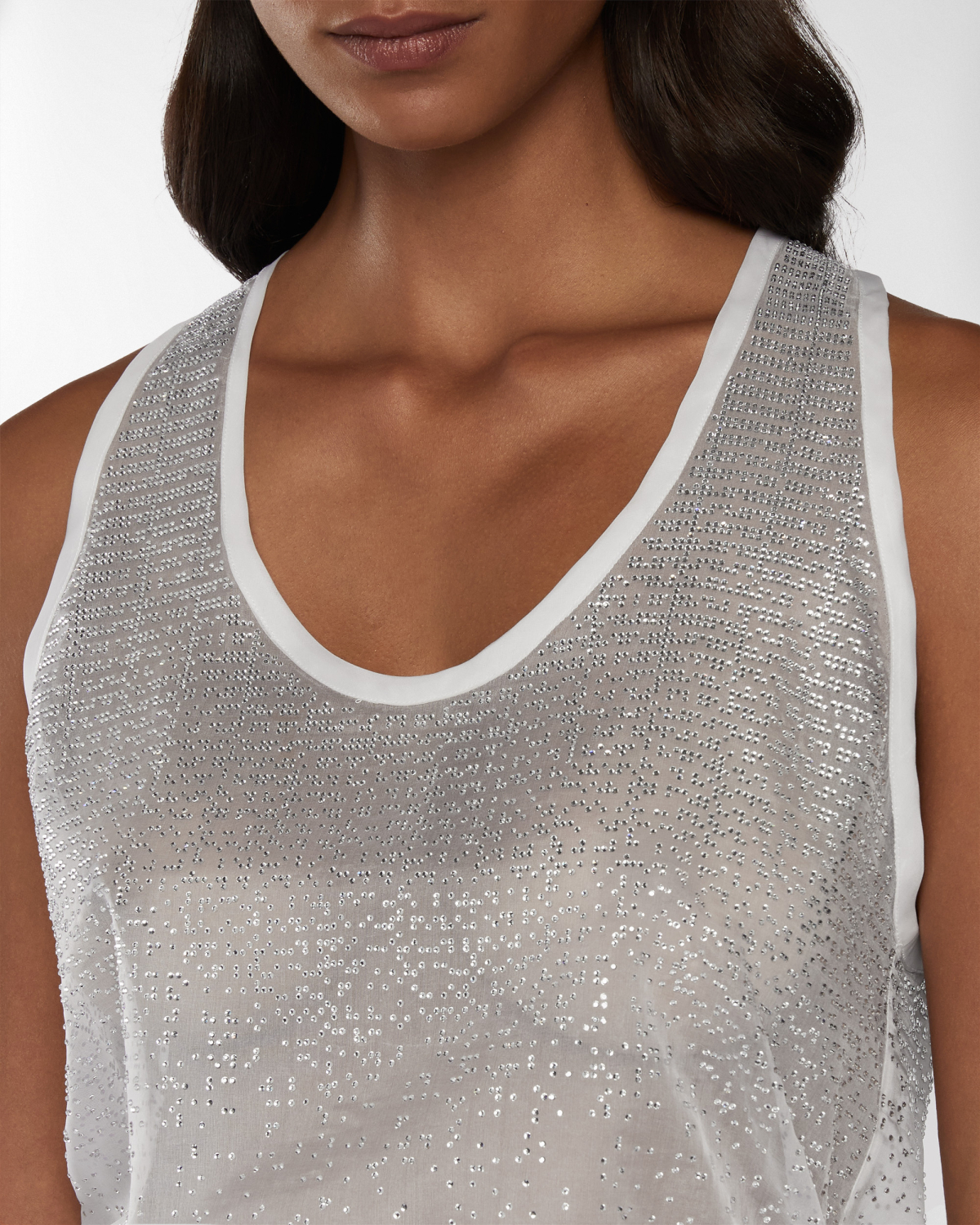 Silk top with gradient Blockchain rhinestones | Resort 2025 Collection, Tops & Blouses, Spring Summer 2025, Formal Suit, Mother’s Day Gifts, Ready to Wear, Highlights, Private sale, Sale- mid season, Mid season sale-20% | Genny