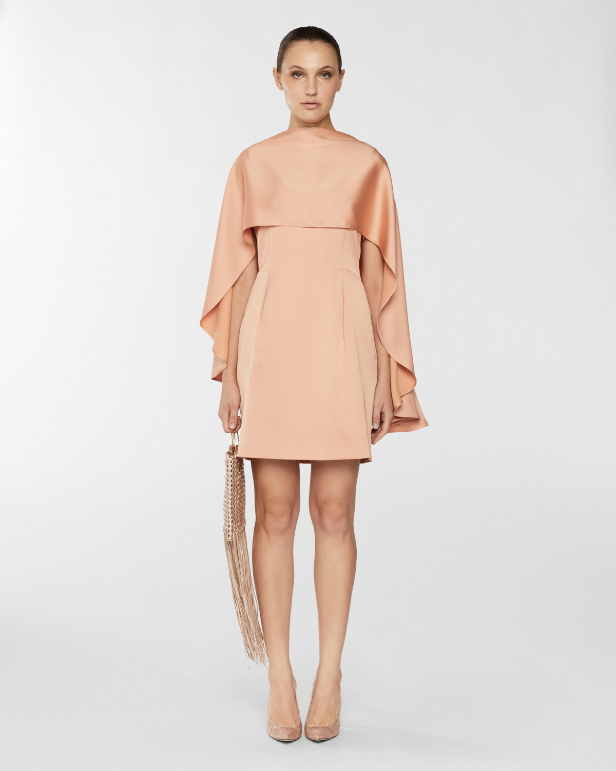 Sheath dress with removable cape | Resort 2025 Collection, Dresses & Jumpsuits, Daily dresses, Mini dresses, Spring Summer 2025, Ceremony Outfit, Ready to Wear, Highlights, Private sale, Mid season sale-20%, Sale- mid season | Genny