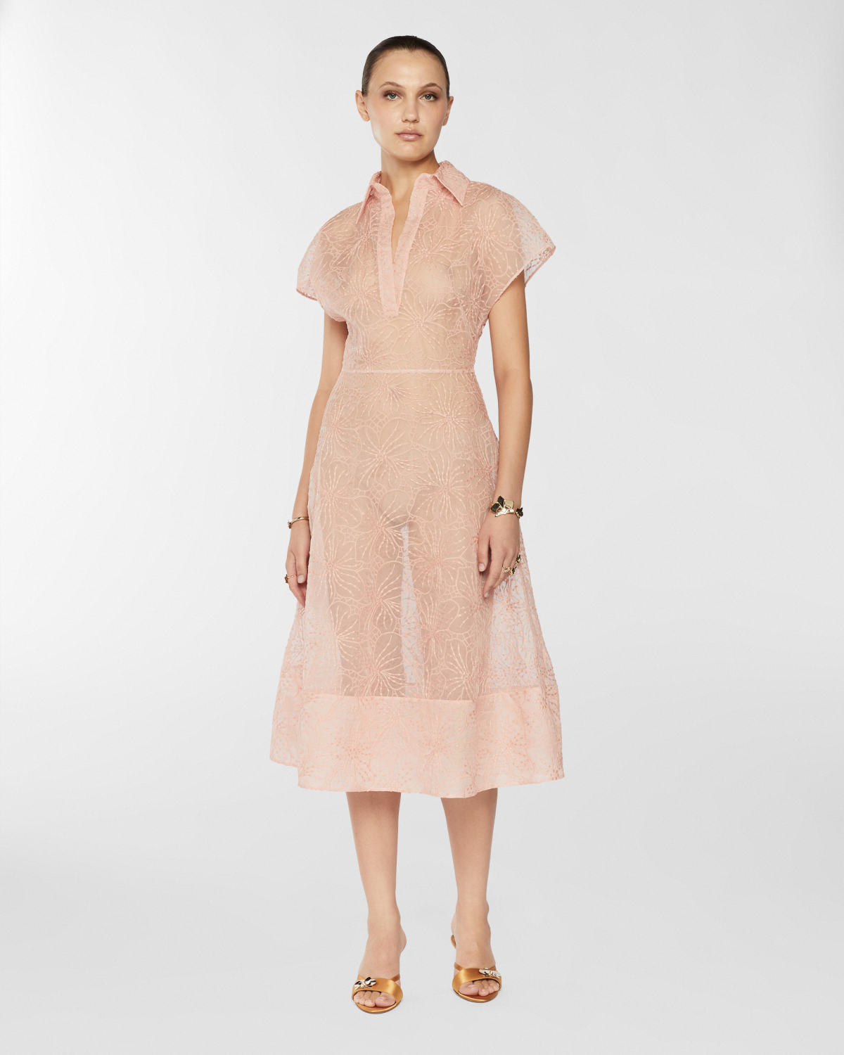 Silk dress with Orchids embroidery | Resort 2025 Collection, Mother’s Day Gifts, Dresses & Jumpsuits, Daily dresses, Spring Summer 2025, Ceremony Outfit, Embroideries and sequins, Midi Dresses, Ready to Wear, Highlights, Private sale, Mid season sale-20%, Sale- mid season | Genny