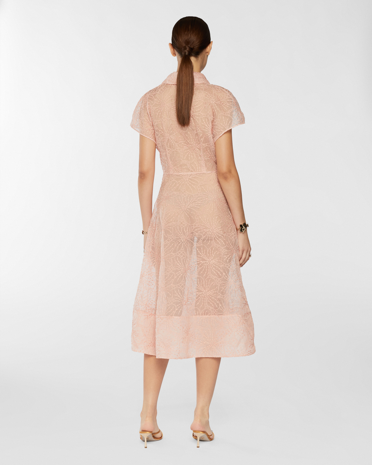 Silk dress with Orchids embroidery | Resort 2025 Collection, Mother’s Day Gifts, Dresses & Jumpsuits, Daily dresses, Spring Summer 2025, Ceremony Outfit, Embroideries and sequins, Midi Dresses, Ready to Wear, Highlights, Private sale, Mid season sale-20%, Sale- mid season | Genny