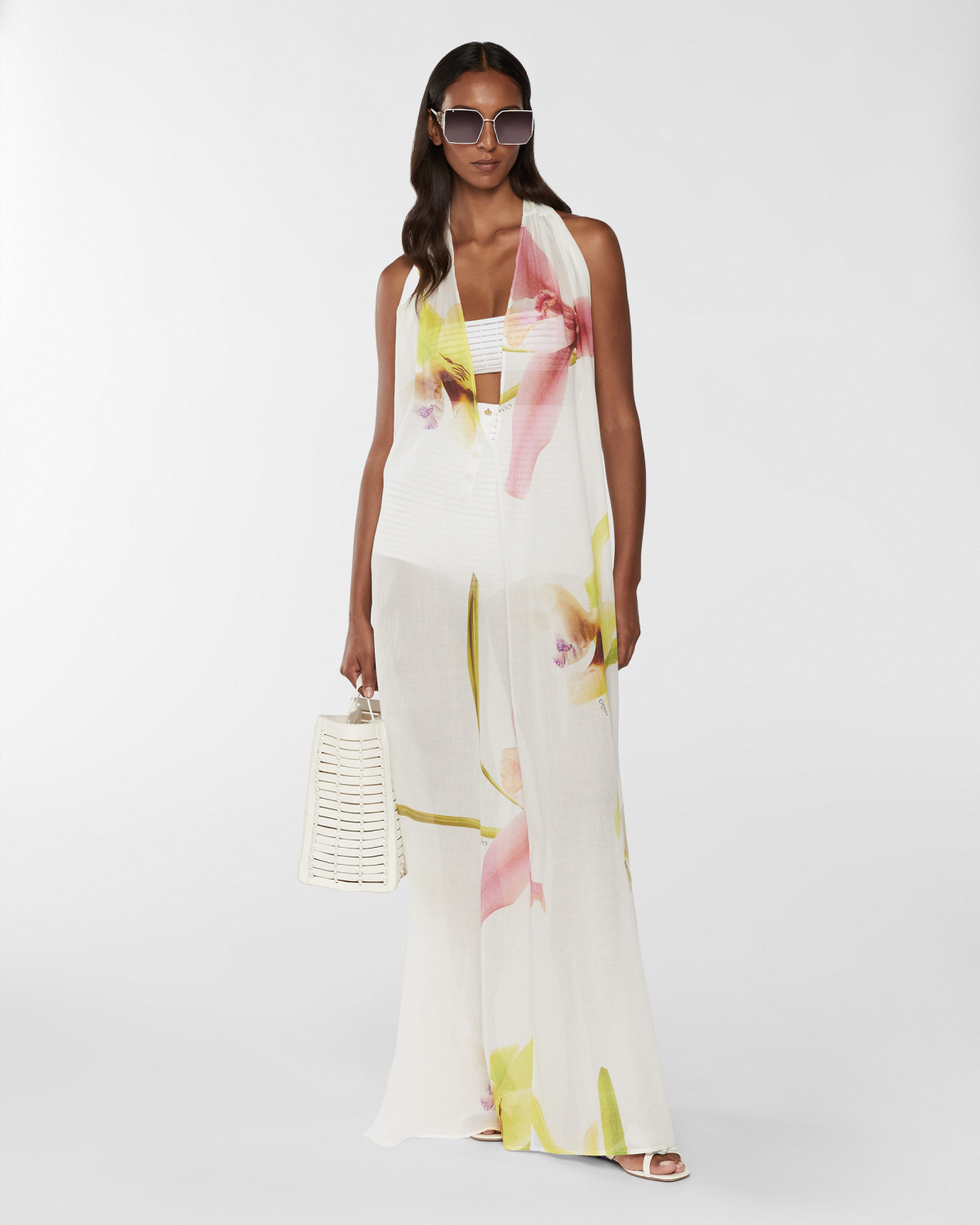 Long dress with Orchids print | Resort 2025 Collection, Dresses & Jumpsuits, Daily dresses, Spring Summer 2025, Ceremony dresses, Beachwear, Long Dresses, Ready to Wear, Highlights, Private sale, Mid season sale-20%, Sale- mid season | Genny