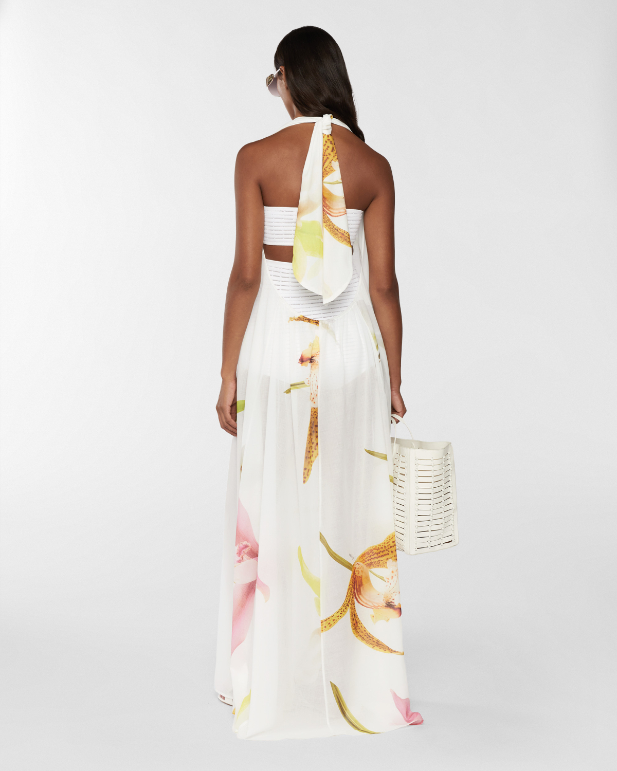 Long dress with Orchids print | Resort 2025 Collection, Dresses & Jumpsuits, Daily dresses, Spring Summer 2025, Ceremony dresses, Beachwear, Long Dresses, Ready to Wear, Highlights, Private sale, Mid season sale-20%, Sale- mid season | Genny