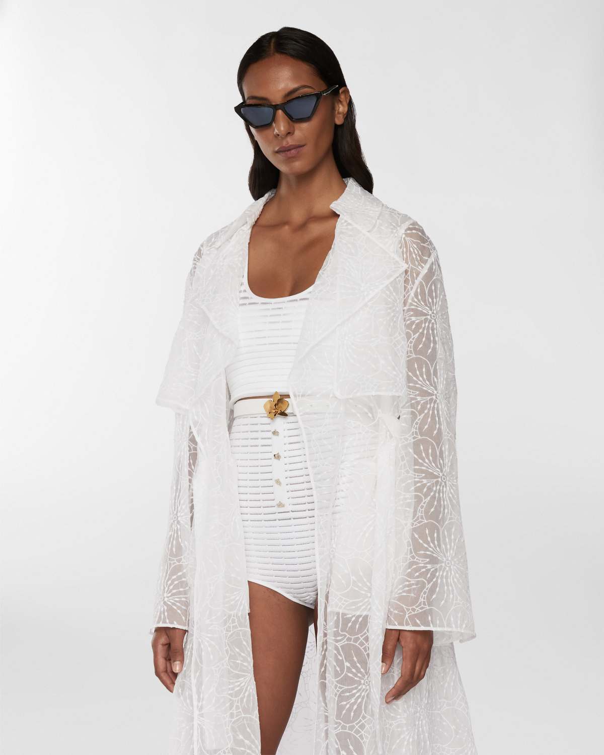 Silk trench with Orchids embroidery | Resort 2025 Collection, Coats & Jackets, Jackets, Spring Summer 2025, Ceremony Outfit, Mother’s Day Gifts, Ready to Wear, Highlights, Private sale, Mid season sale -30%, Sale- mid season | Genny