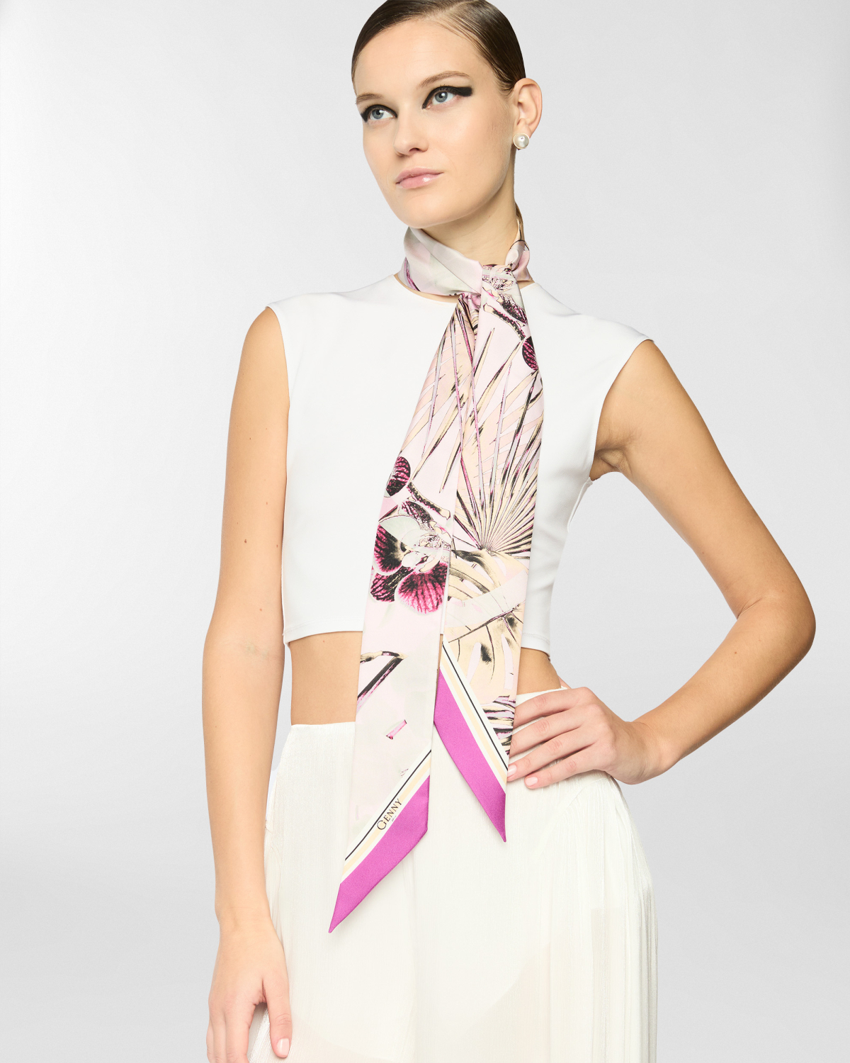 Jungle Orchids silk scarf | Silk Scarves, Spring Summer 2025 Collection, Spring Summer 2025, Highlights, Accessories, Mid season sale-20%, Sale- mid season | Genny