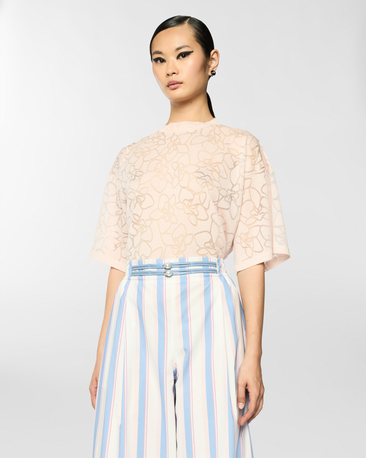 Knit t-shirt with orchid pattern | Tops & Blouses, Spring Summer 2025 Collection, Spring Summer 2025, Beachwear, Ready to Wear, New Arrivals, Private sale, Mid season sale -30%, Sale- mid season | Genny