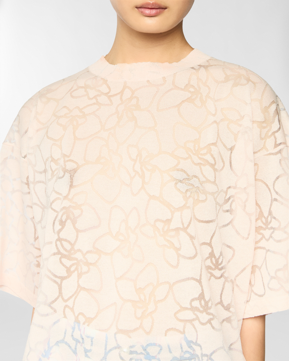 Knit t-shirt with orchid pattern | Tops & Blouses, Spring Summer 2025 Collection, Spring Summer 2025, Beachwear, Ready to Wear, New Arrivals, Private sale, Mid season sale -30%, Sale- mid season | Genny