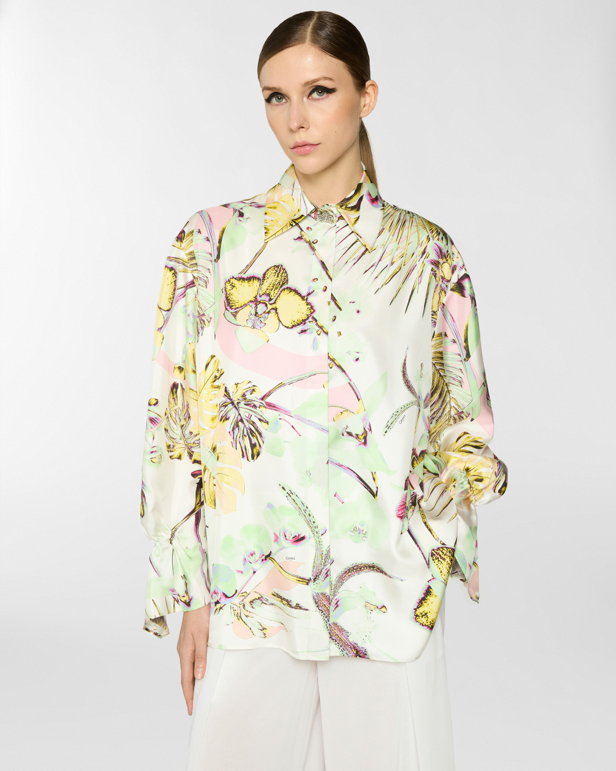Jungle Orchids silk shirt | Tops & Blouses, Shirts, Spring Summer 2025 Collection, Spring Summer 2025, Ready to Wear, Highlights, Private sale, Mid season sale -30%, Sale- mid season | Genny