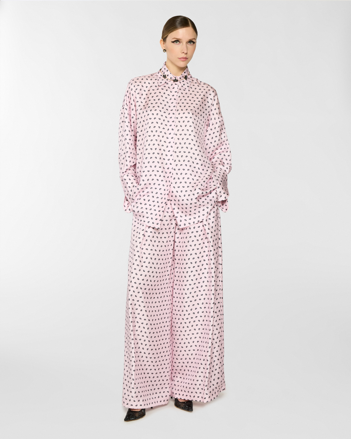 Micro Orchids oversize silk shirt | Spring Summer 2025, Tops & Blouses, Spring Summer 2025 Collection, Homewear, Shirts, Ready to Wear, Highlights, Mid season sale -30%, Sale- mid season | Genny