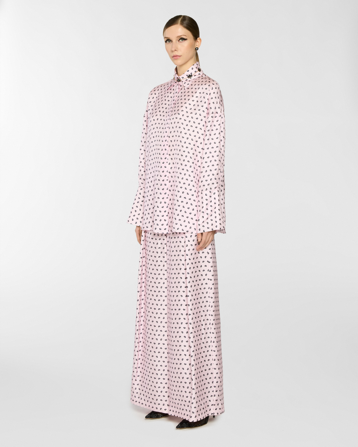 Micro Orchids oversize silk shirt | Spring Summer 2025, Tops & Blouses, Spring Summer 2025 Collection, Homewear, Shirts, Ready to Wear, Highlights, Mid season sale -30%, Sale- mid season | Genny