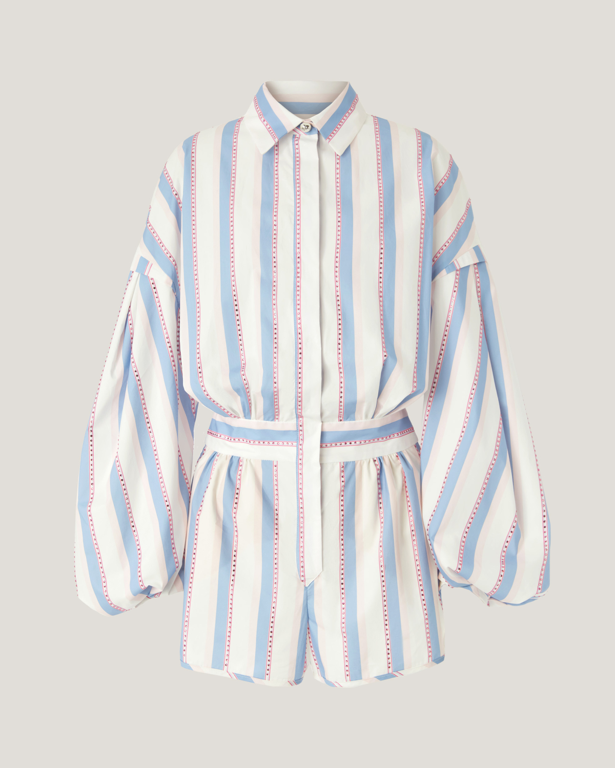 Shirt-style playsuit with micro strass | Spring Summer 2025 Collection, Dresses & Jumpsuits, Spring Summer 2025, Ready to Wear, Highlights, Private sale, Sale- mid season, Mid season sale-20% | Genny