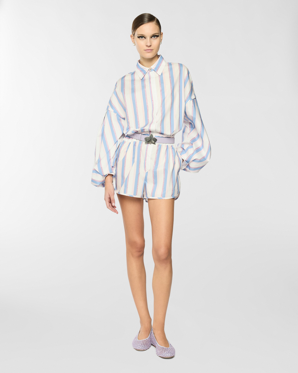 Shirt-style playsuit with micro strass | Spring Summer 2025 Collection, Dresses & Jumpsuits, Spring Summer 2025, Ready to Wear, Highlights, Private sale, Sale- mid season, Mid season sale-20% | Genny