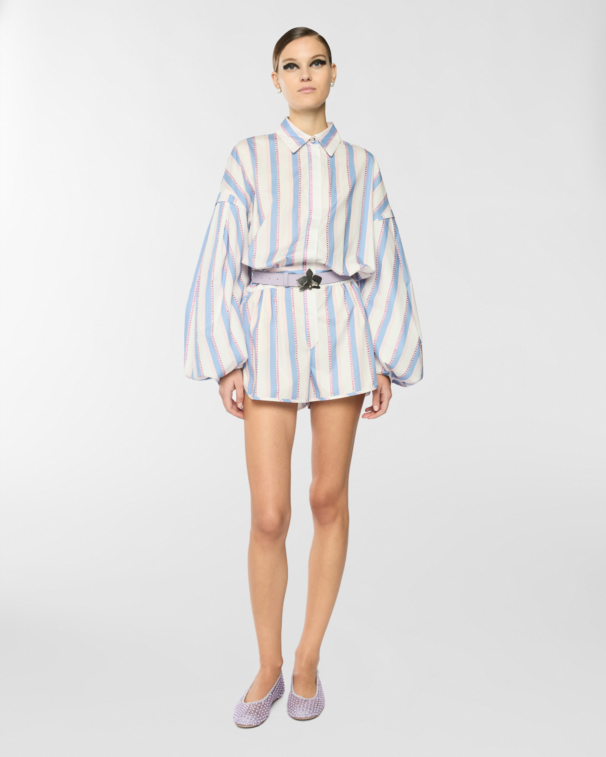 Shirt-style playsuit with micro strass | Spring Summer 2025 Collection, Dresses & Jumpsuits, Spring Summer 2025, Ready to Wear, Highlights, Private sale, Sale- mid season, Mid season sale-20% | Genny