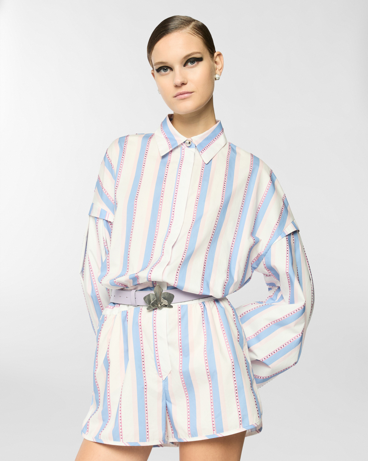 Shirt-style playsuit with micro strass | Spring Summer 2025 Collection, Dresses & Jumpsuits, Spring Summer 2025, Ready to Wear, Highlights, Private sale, Sale- mid season, Mid season sale-20% | Genny