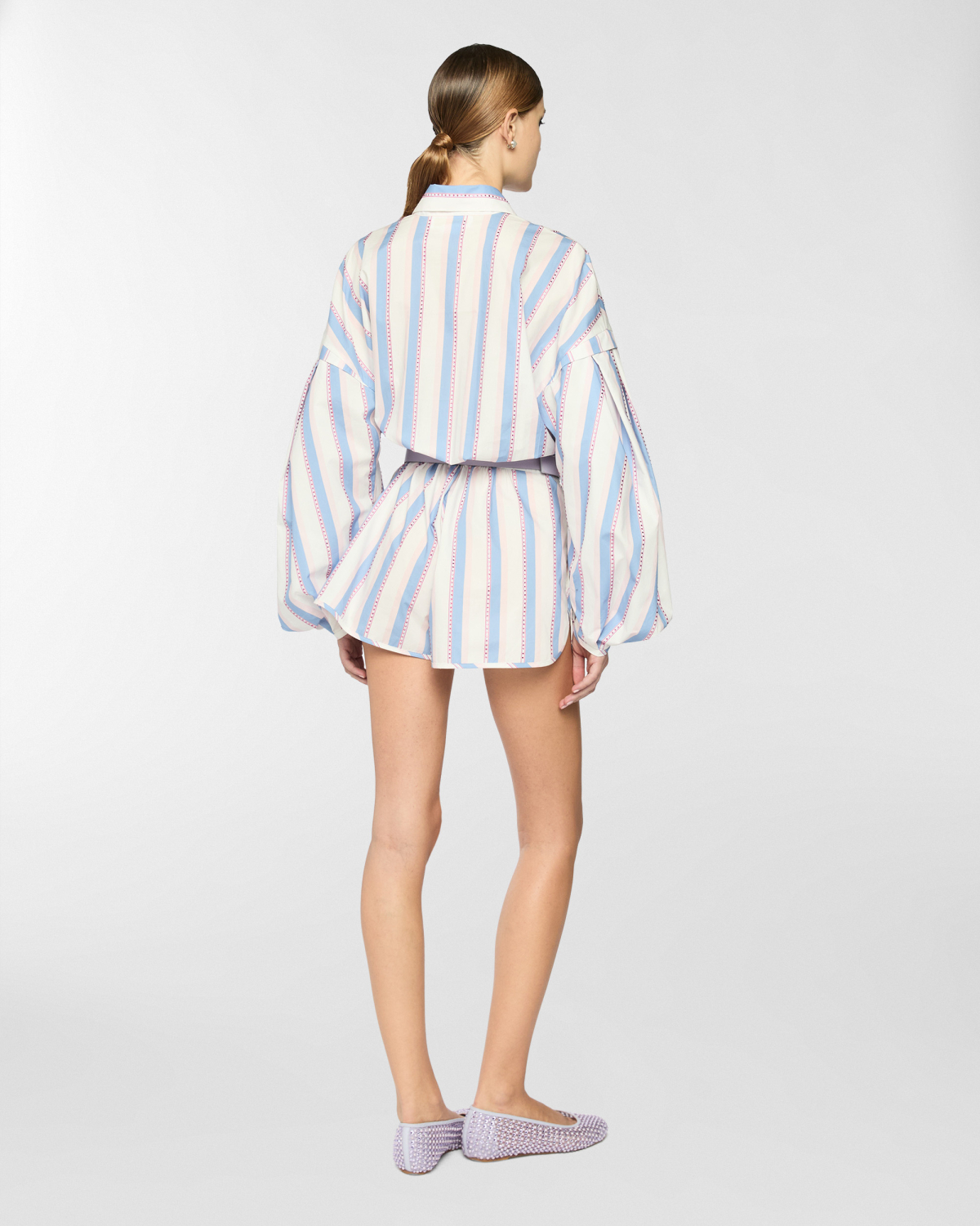 Shirt-style playsuit with micro strass | Spring Summer 2025 Collection, Dresses & Jumpsuits, Spring Summer 2025, Ready to Wear, Highlights, Private sale, Sale- mid season, Mid season sale-20% | Genny