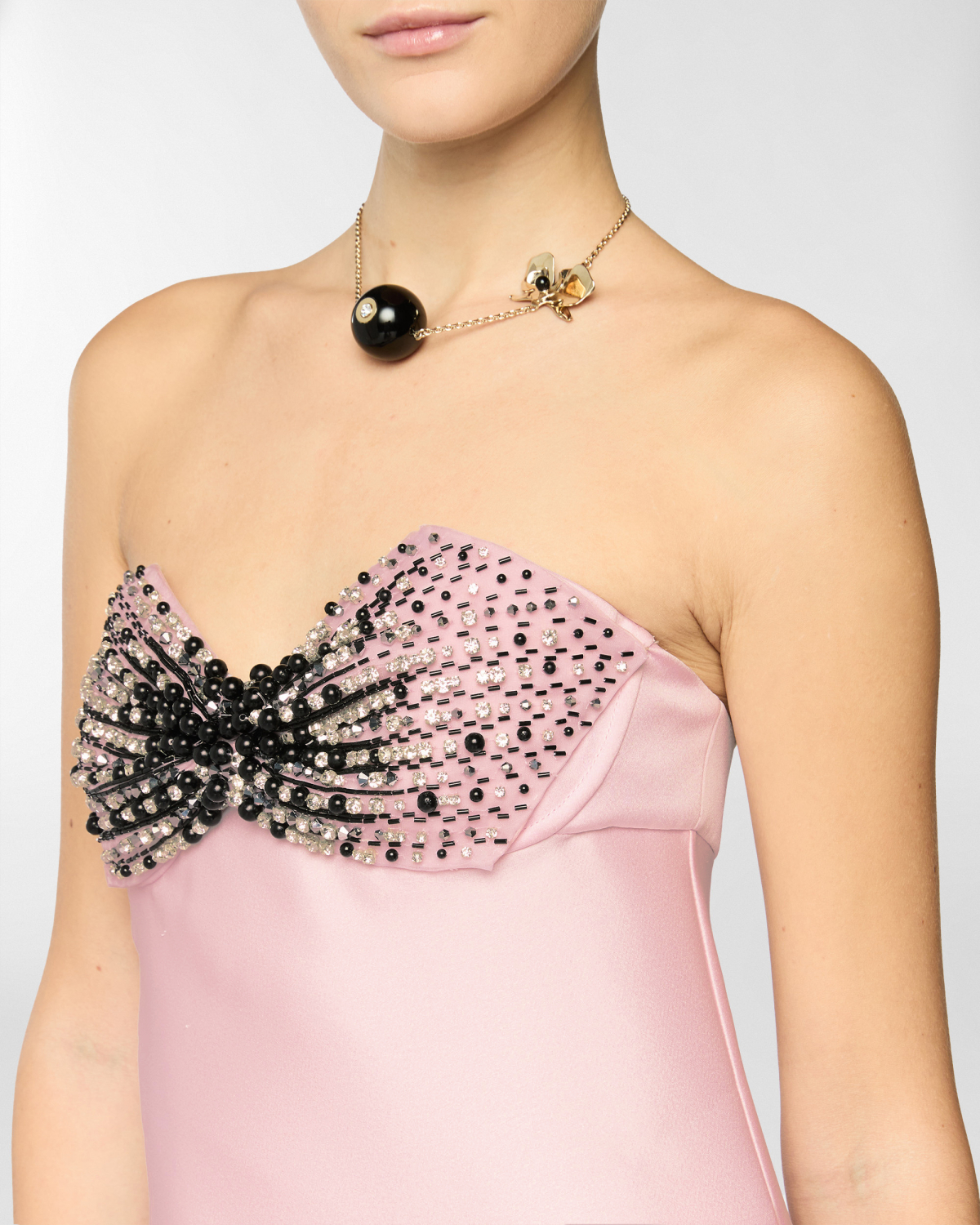 Dress with pearls bra | Spring Summer 2025 Collection, Dresses & Jumpsuits, Evening and Cocktail dresses, Spring Summer 2025, Ceremony dresses, Ceremony Outfit, Midi Dresses, Ready to Wear, New Arrivals, Private sale, Embroideries and sequins, Mid season sale -30%, Sale- mid season | Genny