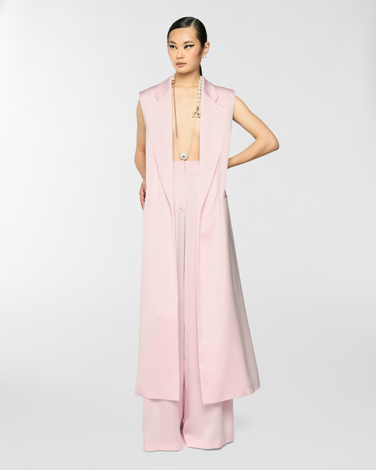 Long satin gilet | Spring Summer 2025 Collection, Mother’s Day Gifts, Coats & Jackets, Vest, Spring Summer 2025, Formal Suit, Ready to Wear, Highlights, Ceremony Outfit, Mid season sale-20%, Sale- mid season | Genny