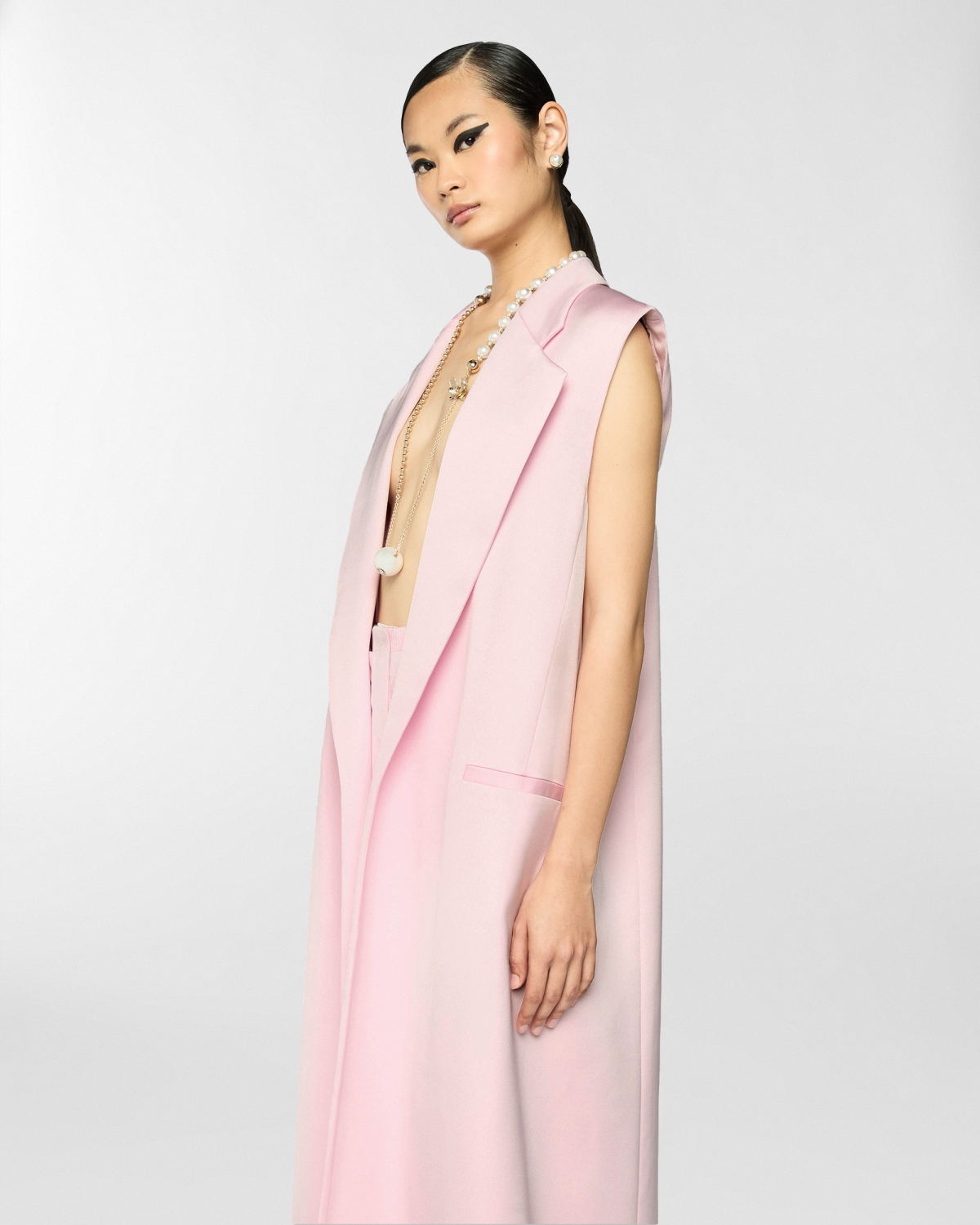 Long satin gilet | Spring Summer 2025 Collection, Mother’s Day Gifts, Coats & Jackets, Vest, Spring Summer 2025, Formal Suit, Ready to Wear, Highlights, Ceremony Outfit, Mid season sale-20%, Sale- mid season | Genny
