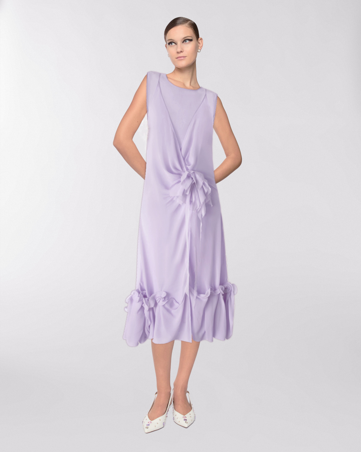 Silk dress with side flower | Ceremony Outfit, Spring Summer 2025, Dresses & Jumpsuits, Spring Summer 2025 Collection, Evening and Cocktail dresses, Midi Dresses, Mother’s Day Gifts, Ready to Wear, Highlights, Private sale, Embroideries and sequins, Mid season sale -30%, Sale- mid season | Genny