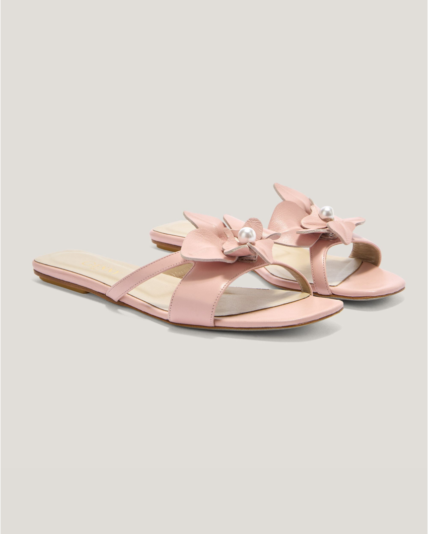 Flat nappa leather sandals with Orchid 