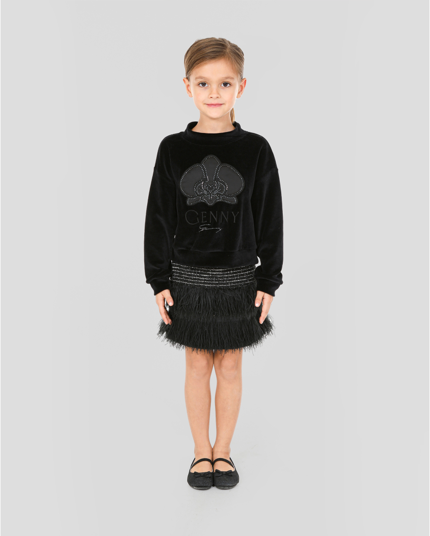 Rhinestone and orchid embroided sweatshirt