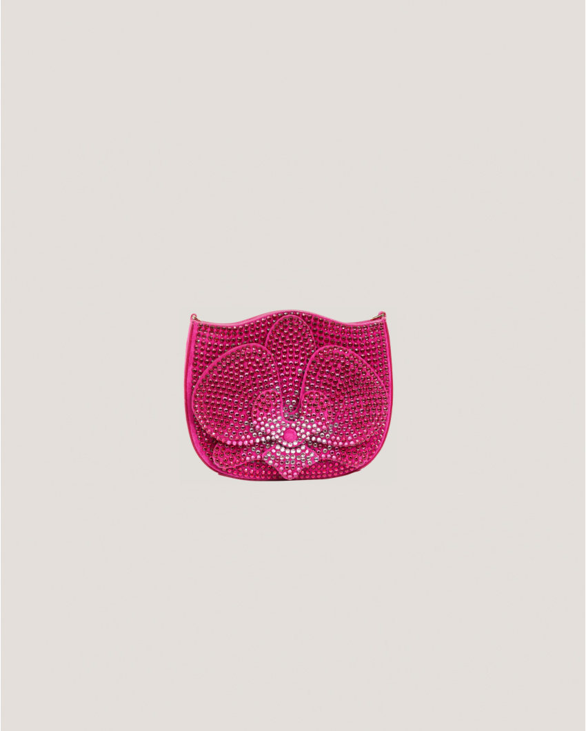 Leather Orchid Bag with rhinestones