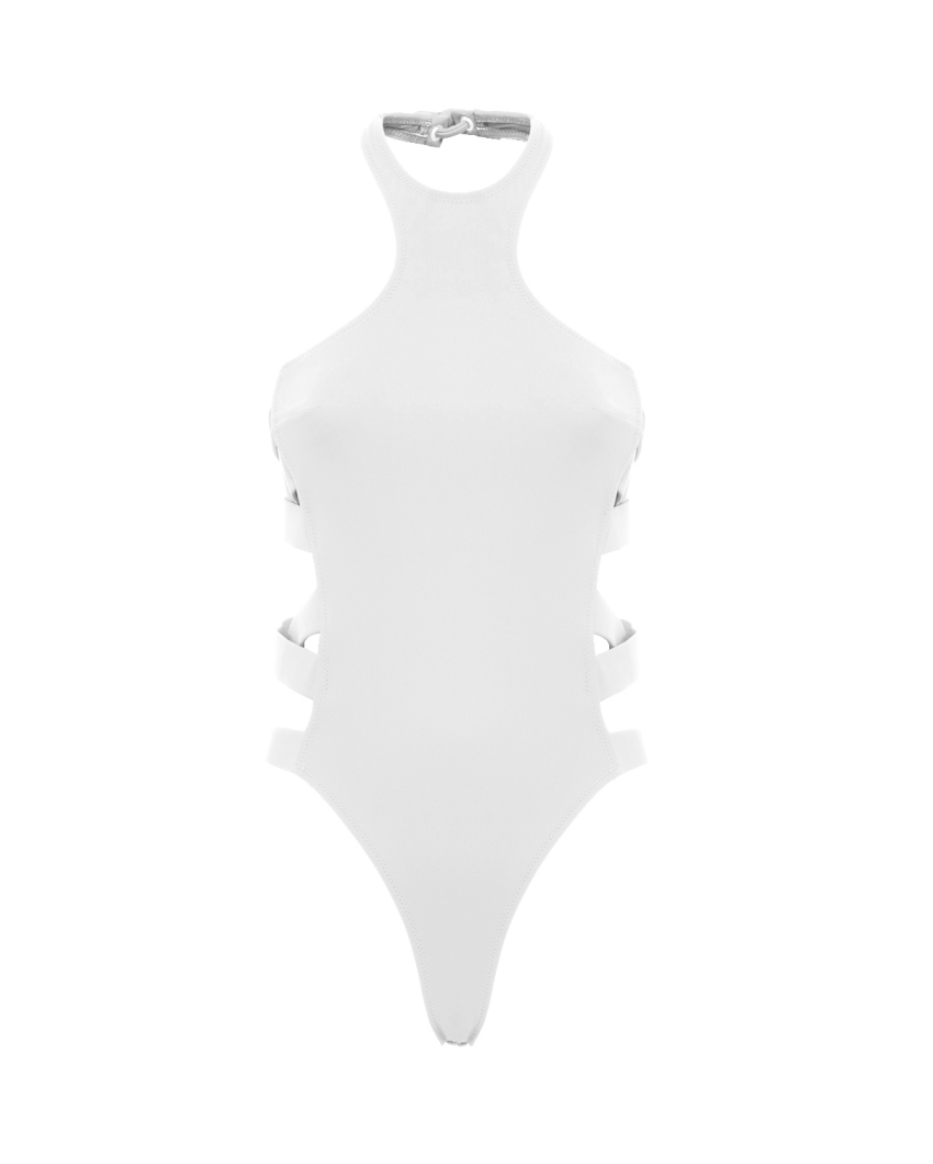 White halter neckline swimsuit